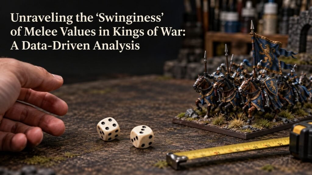 A player rolls dice beside a painted cavalry unit and measuring tape.