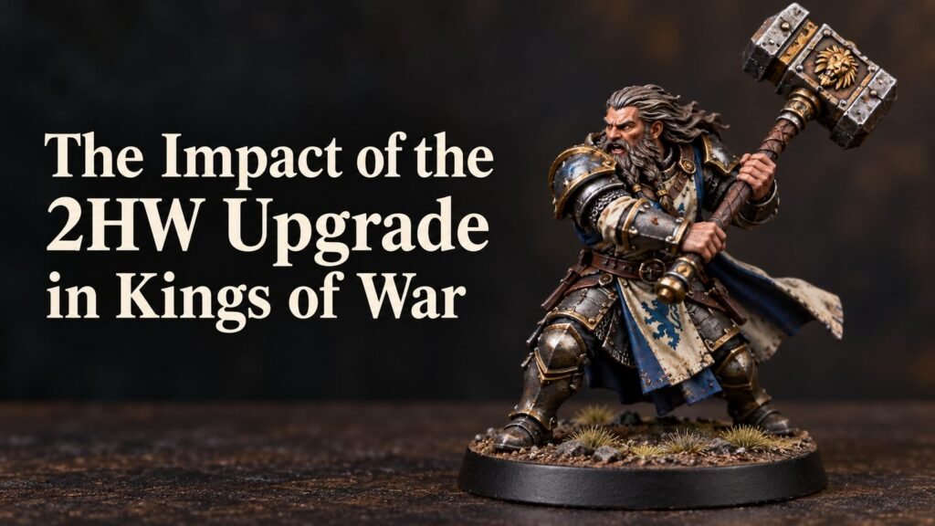 A painted infantry miniature holding a two-handed warhammer.