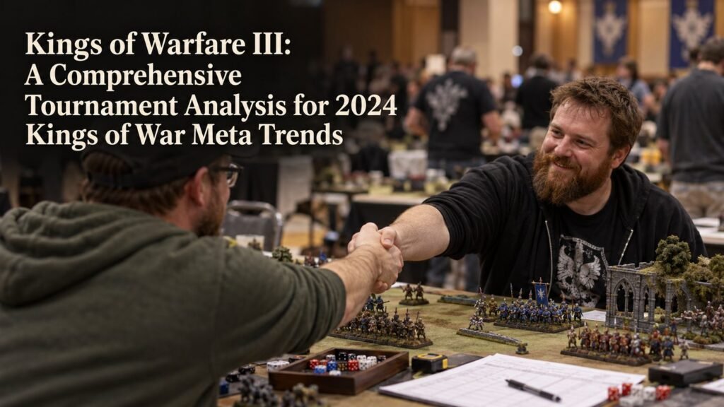 Two players shake hands after a tabletop tournament game.