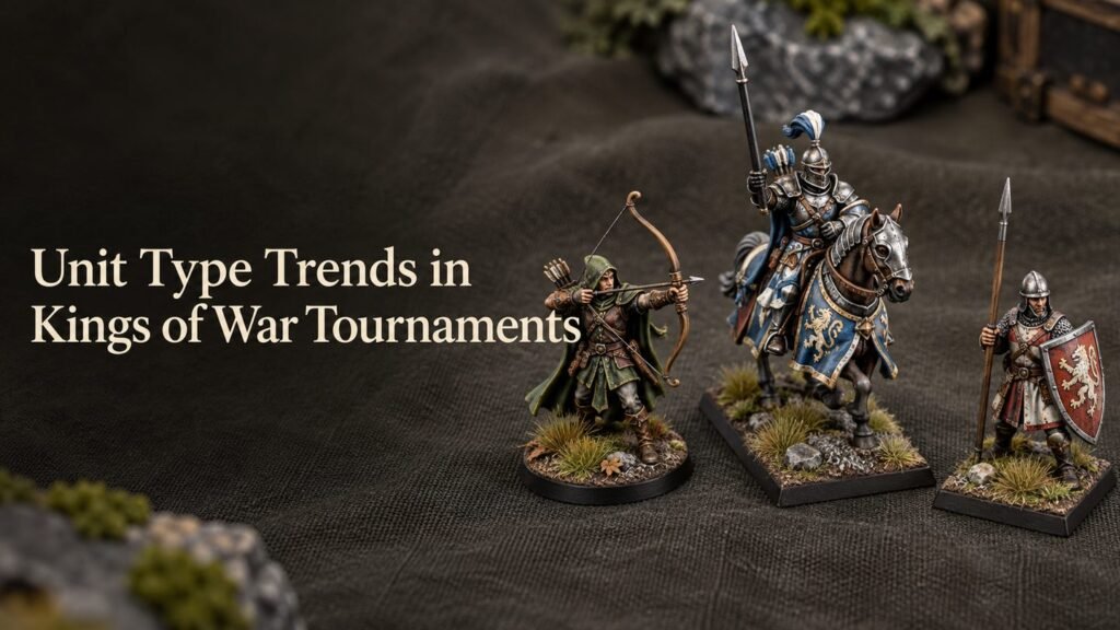 Three painted miniatures show an archer, cavalry rider and infantry soldier.