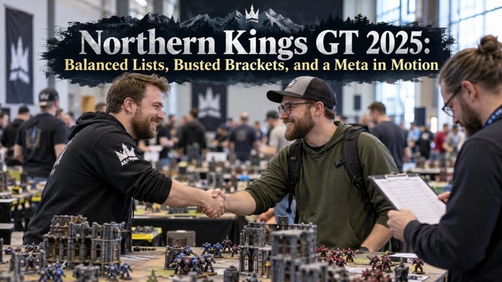 Two players shake hands after a match at a busy Northern Kings tournament.